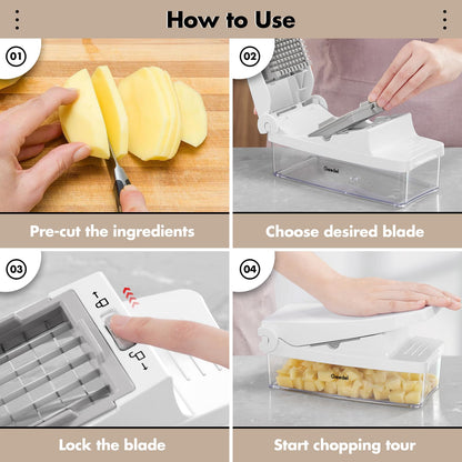 Geedel Vegetable Cutter, Onion Cutter Pro Food Chopper, Kitchen Vegetable Slicer Dicer Cutter Grater, Veggie Chopper with container for Salad Onion Potato Carrot (4 in 1, White)