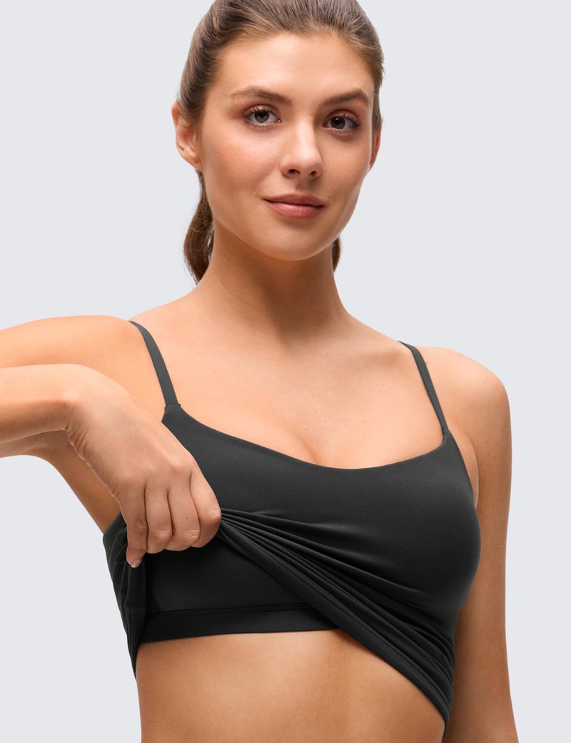 CRZ YOGA Softness Mold Butterluxe Camisole Tank Top for Women - Crop Adjustable U Back Workout Shirt with Built in Shelf Bra Black Medium