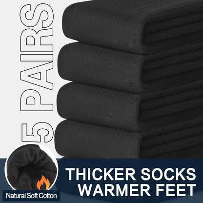 FEWTUR Thermal Socks for Men and Women: 5 Pairs Winter Socks for Running Hiking, Warm Cotton Socks for Outdoor Work (Dark Grey, 9-11)