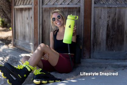 HYDRO CELL Stainless Steel Insulated Water Bottle with Straw - For Cold & Hot Drinks - Metal Vacuum Flask with Screw Cap and Modern Leakproof Sport Thermos for Adults (Neon 24oz)