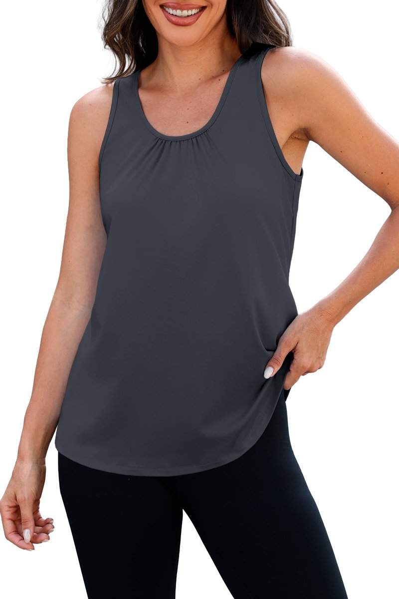 NIASHOT Workout Tank Tops for Women Sleeveless Gym Shirts Black Yoga Top Loose Fit Running Shirt Athletic Tanks Dark Grey XL