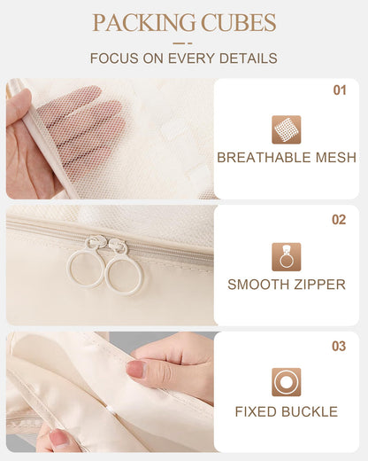 Packing Cubes for Suitcase, 10 PCS Travel Luggage Organizers, Travel Essentials, Waterproof Packing Organisers, Luggage Organizer Bags, Beige