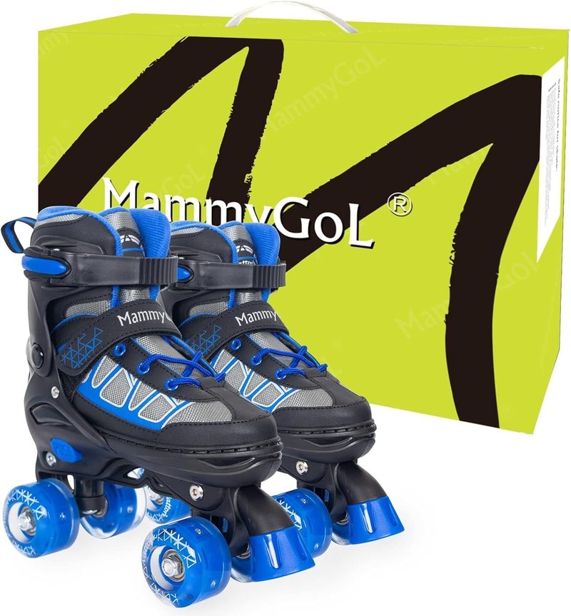 MammyGol Roller Skates for Kids - Adjustable Quad Skates with Light-Up Wheels | Ages 6-12, Perfect for Beginners