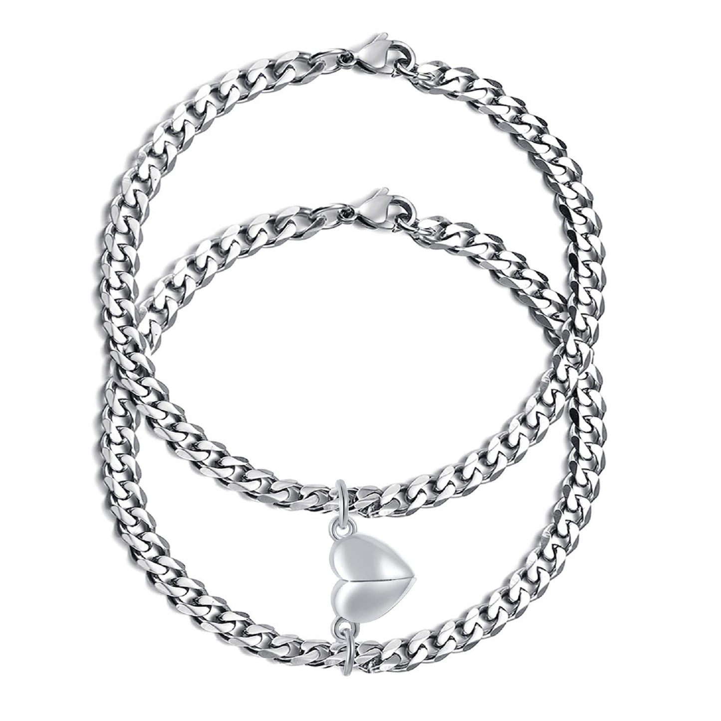 TempBeau 2pcs/Set Couple Bracelet, Relationship Matching Bracelet for Men Women, Stainless Steel Cuban/Figaro Chain BFF Promise Bracelet, Gifts for BF GF Him Her