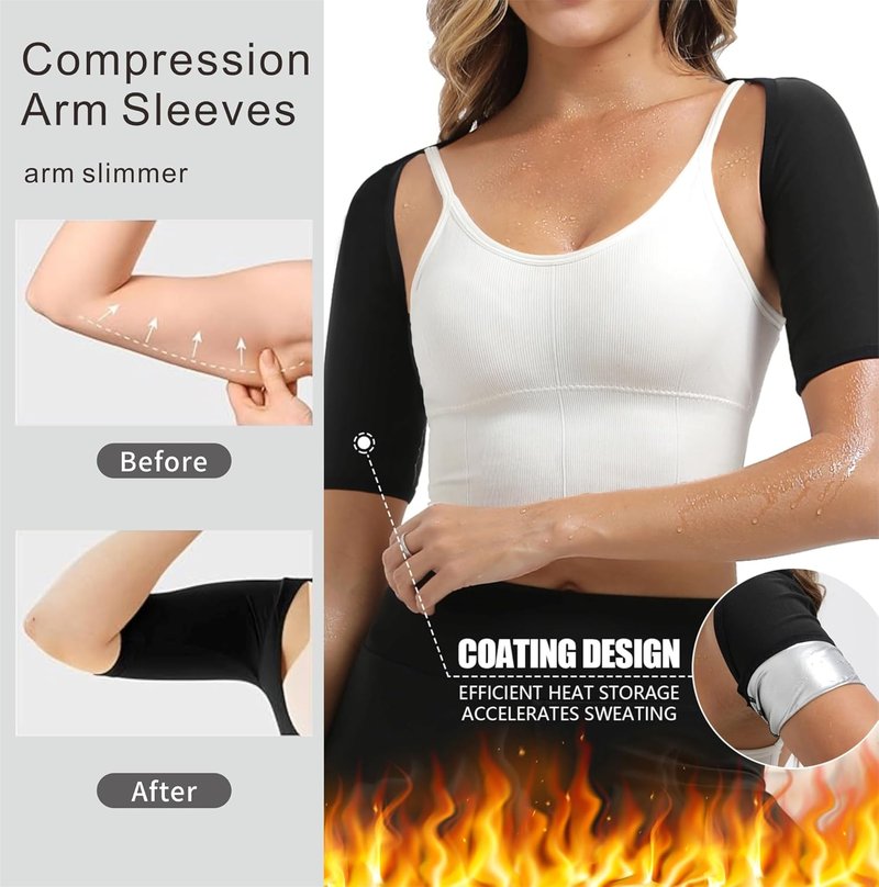 Women's Sauna Arm Slimming Sleeves - Sweat Compression Shaper Bands for Posture Support | Daily Workout Gear