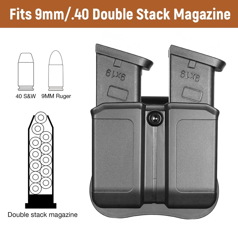 GUN & FLOWER Universal Double Magazine Holder with Silicone Paddle, OWB Magazine Holster Fits 9mm/.40 Double Stack Mags, Mag Pouch Compatible with Glock/Taurus/Beretta/Sig/H&K/CZ/S&W/Colt
