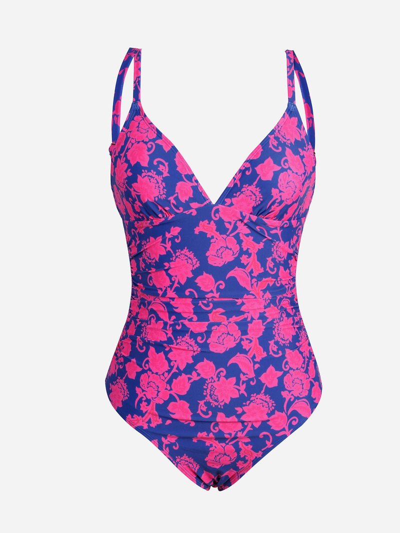 CUPSHE Women's One Piece Swimsuit Tummy Control V Neck Ruched Bathing Suits, S