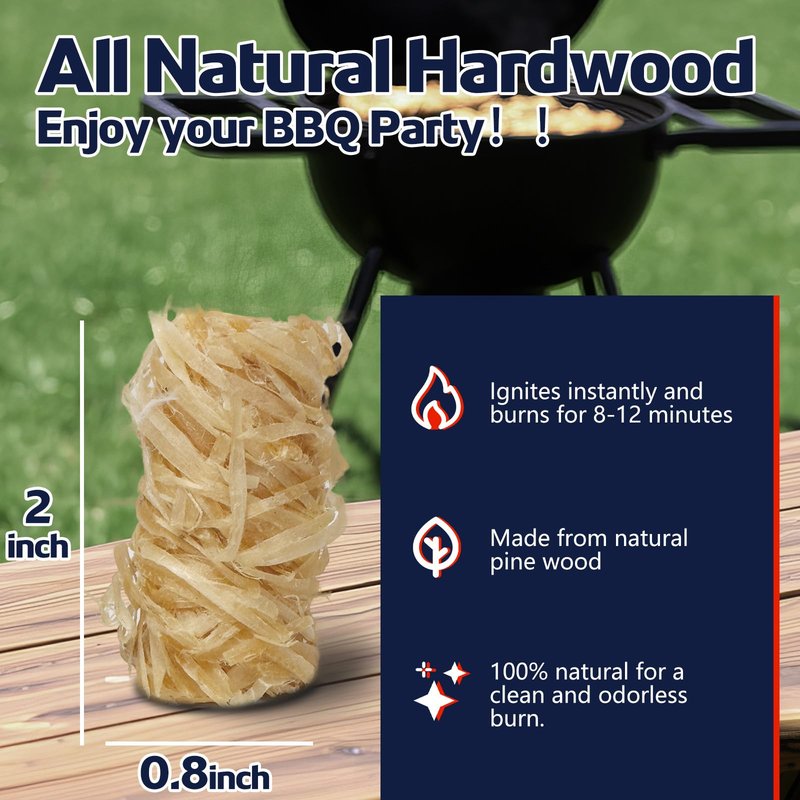 Fire Starter 72Pcs - Extra Long 12min Natural Fire Starters for Grill, Fireplace, Camping & Survival Kit | Waterproof, Odorless, Safe for BBQ/Pizza Oven/Chimney (Indoor & Outdoor)