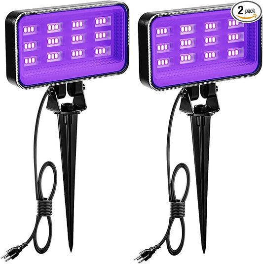 30W Halloween Black Light Spotlight Outdoor High Power LED Outdoor Black Light Spot Lights IP66 Waterproof Blacklight Spotlight 395nm Blacklight Spot Lights with Plug for Glow Party (2 Pack)