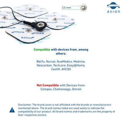 12 axion TENS Unit Electrode Pads Mix Set - 8 Square 2x2'' and 4 Rectangular 4x2'' Replacement Pads with 3,5mm Snap Button for TENS Machines and Muscle Stimulators | Reusable Self-Adhesive Electrodes