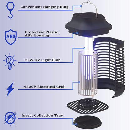 Bug Zapper for Outdoor and Indoor,3-Meter Power Cord with Switch Mosquito Zapper,Bug Zapper Outdoor for Home Backyard, Patio