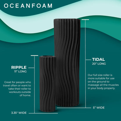 Oceanfoam Tidal Roller - Black Marbled - Muscle Massage Foam Roller for Back Pain & Stretching - Firm and Ergonomic Wide Wave Textured - Yoga, Athletics, & Wellness - Full Size, 20" x 5"