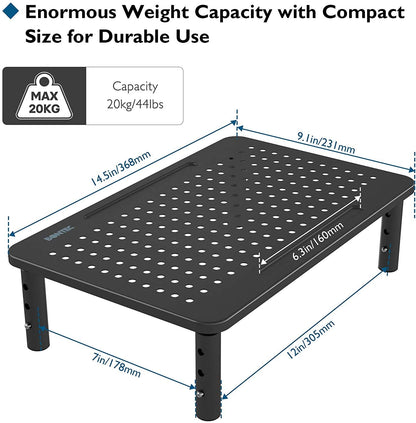 BONTEC 2 Pack 3 Height Adjustable Monitor Stand Riser with Pen Holder, Ergonomic Metal Laptop Stand with Cable Management, Desktop Stand for Computer, Printer, Monitor, Laptop, Black Steel, 14.5 in