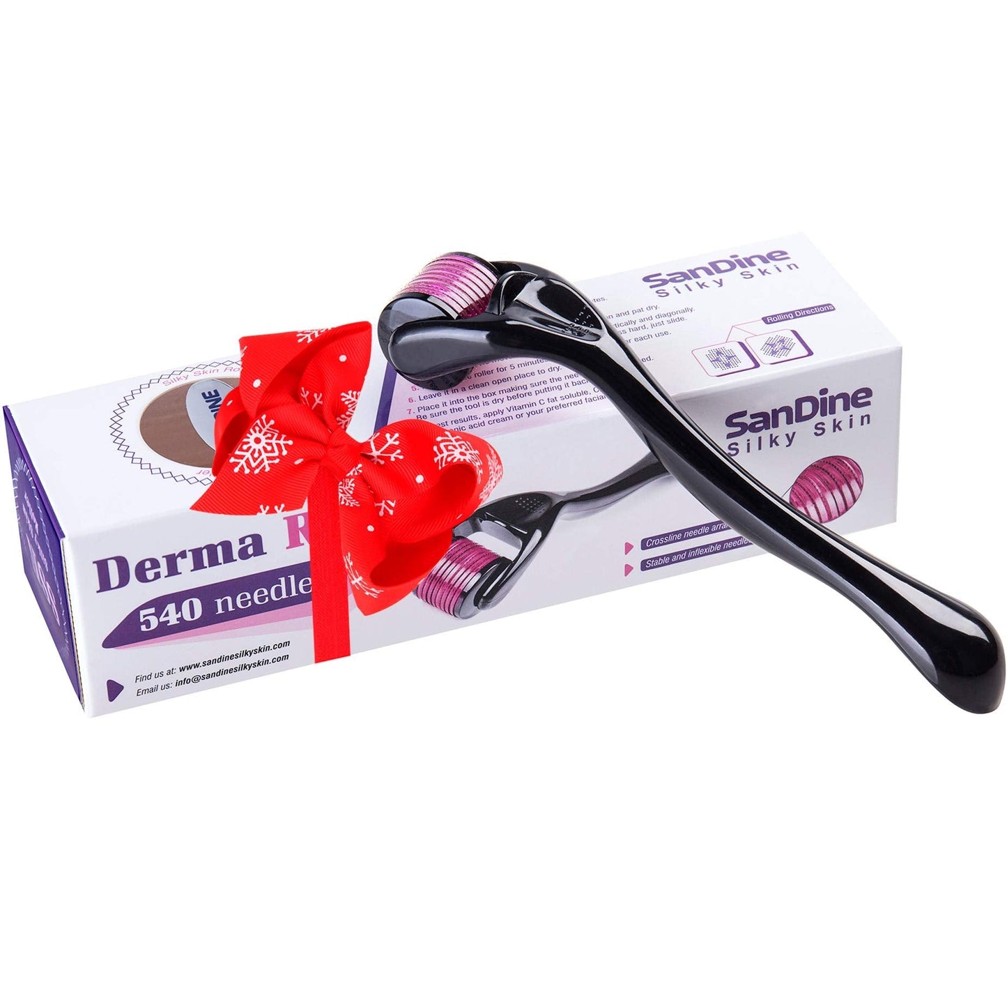 Microneedle Derma Roller - 540 Micro Needle Skin Care System - Ideal to Keep Your Skin Young and Radiant - Titanium for Silky Smooth and Beautiful Skin - Includes FREE E-Book -By Sandine (0.3mm)