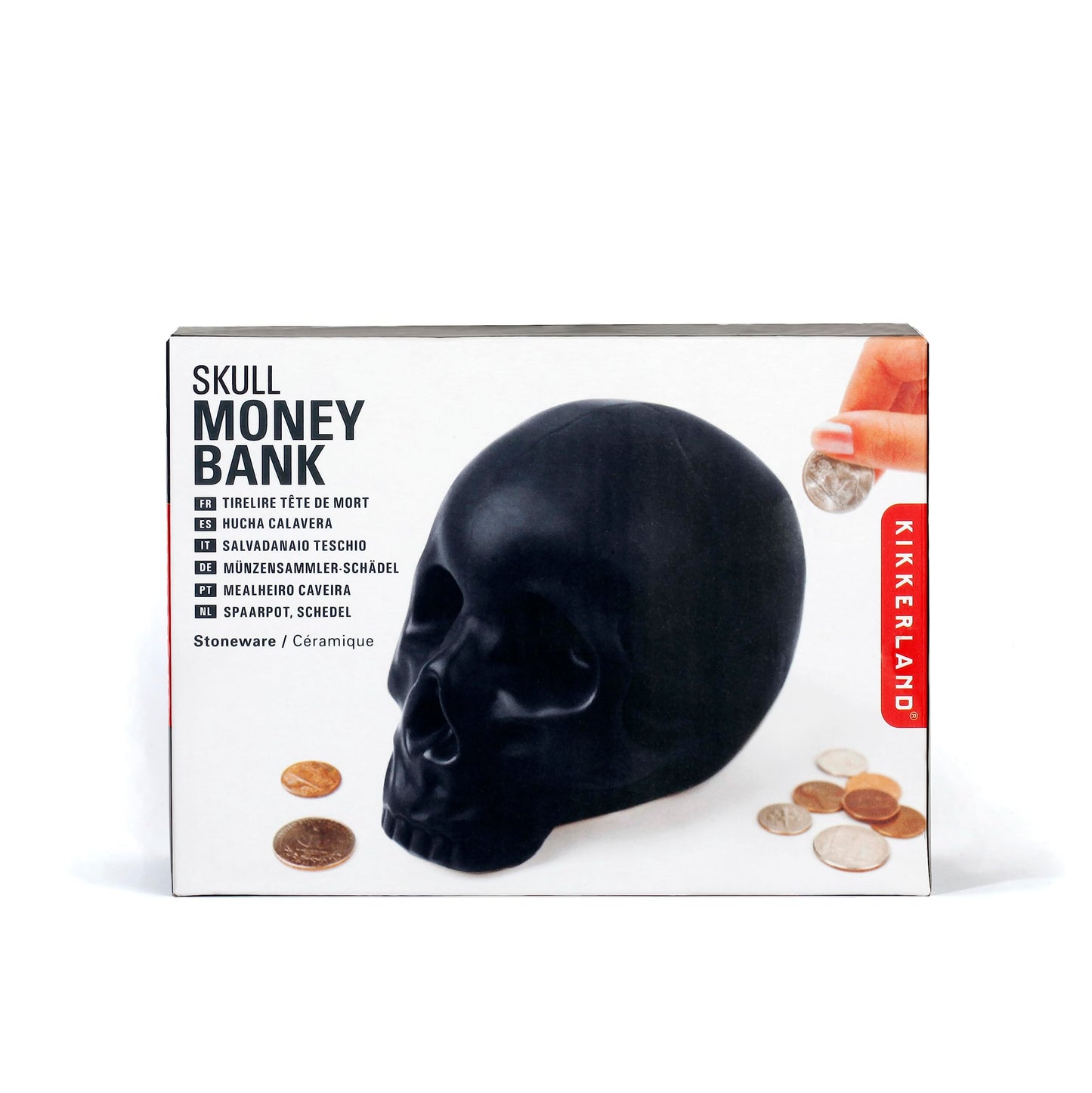 Kikkerland Ceramic Desktop Halloween Decorative Skull Coin Piggy Bank, Money Saver Box