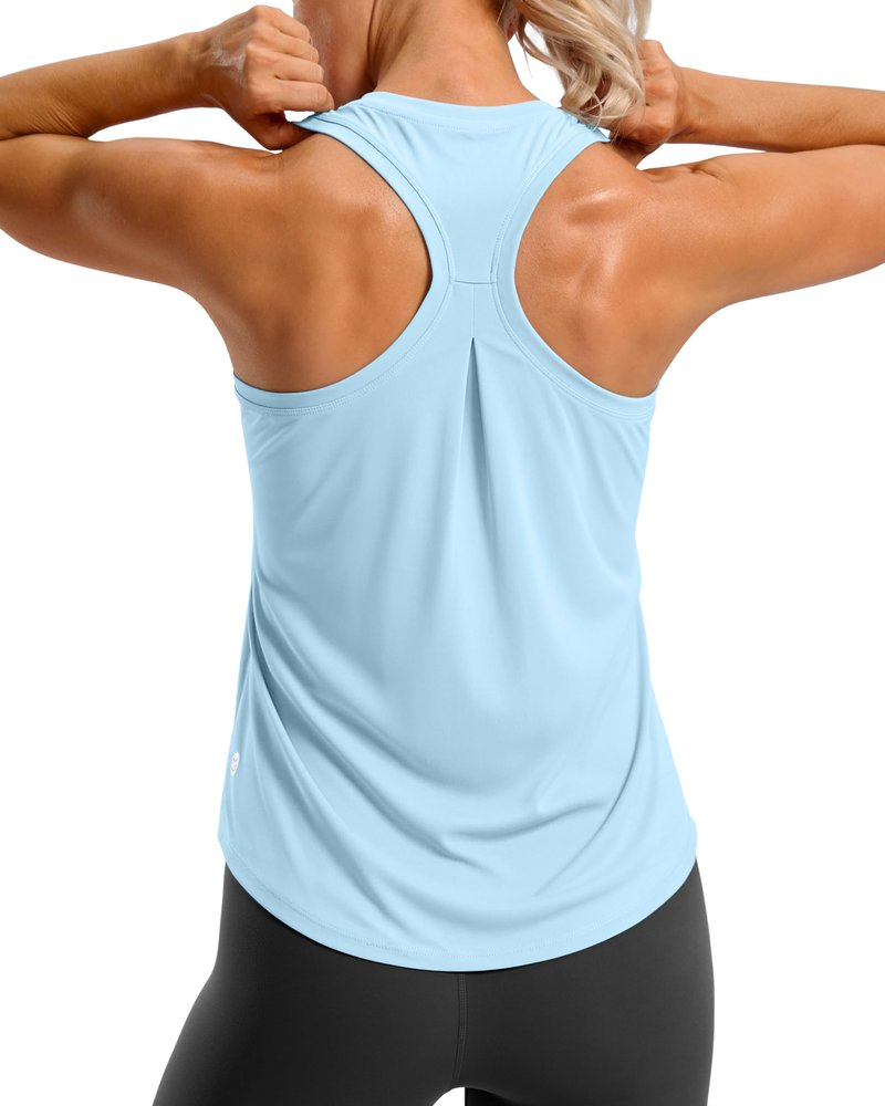 G Gradual Women's Workout Tank Tops Racerback Athletic Yoga Tops Loose Fit Sleeveless Running Gym Sports Shirts for Women(Blue Linen,XS)