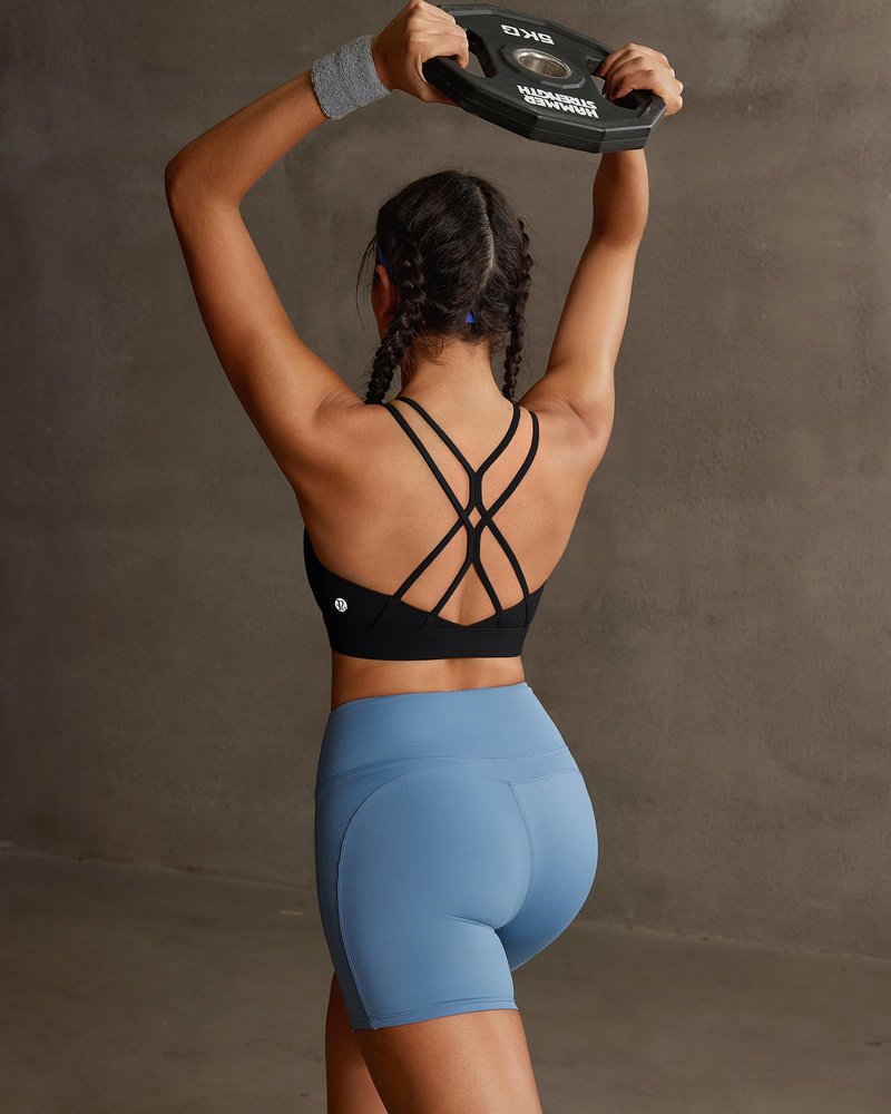 RUNNING GIRL Sports Bra for Women,Sexy Crisscross Back Light Support Yoga Bra with Removable Cups Black