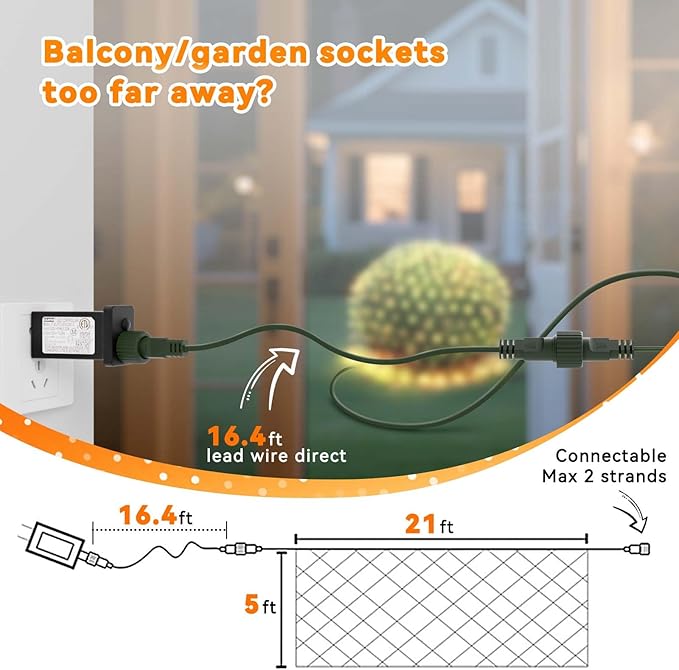 LitHome 21FT x 5FT Christmas Net Lights Outdoor Mesh Lights, 360 LED Warm White Net Light 8 Modes Connectable, Waterproof Giant Christmas Mesh Light Green Wire for Bushes Garden Yard Party Tree Decor