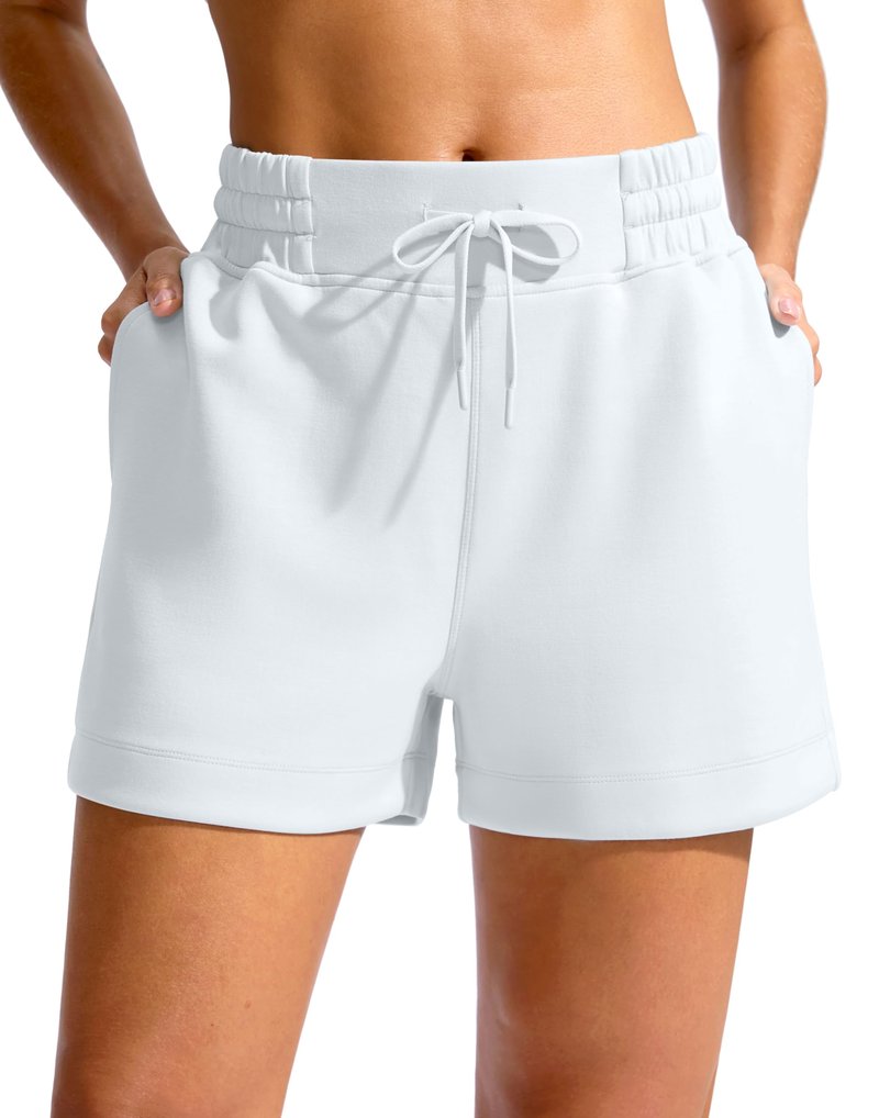Soothfeel Women's Drawstring Sweat Shorts High Waisted Summer Workout Lounge Casual Shorts with Pockets White