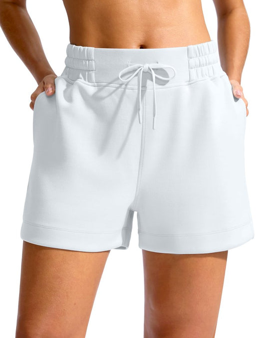 Soothfeel Women's Drawstring Sweat Shorts High Waisted Summer Workout Lounge Casual Shorts with Pockets White
