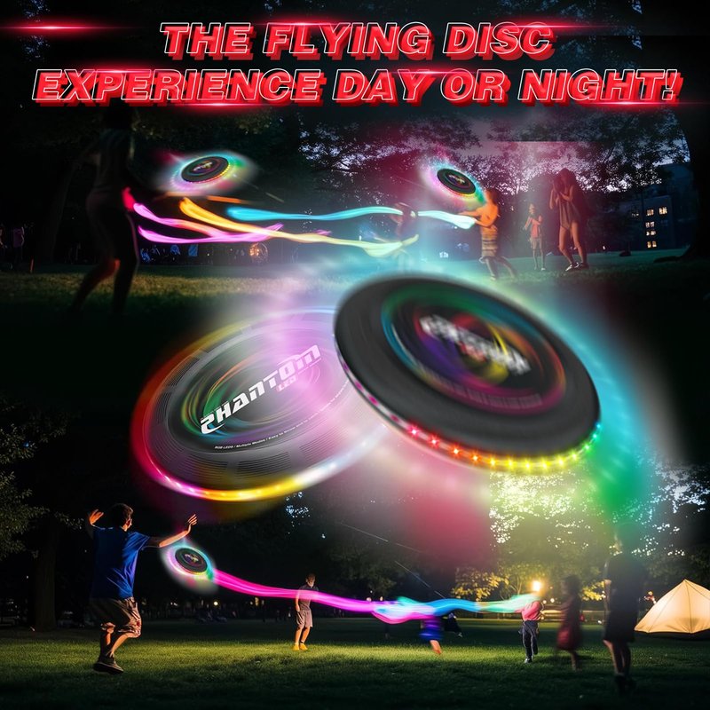 Light up Flying Disc-16 Millions Colors, 48 LEDs & 13 Light Modes, LED Flying Disc for Adults, Kids & Teens, Glow in the Dark Flying Ring, Party Toy Christmas Birthday Gift, Age 6+ (black, 9in)