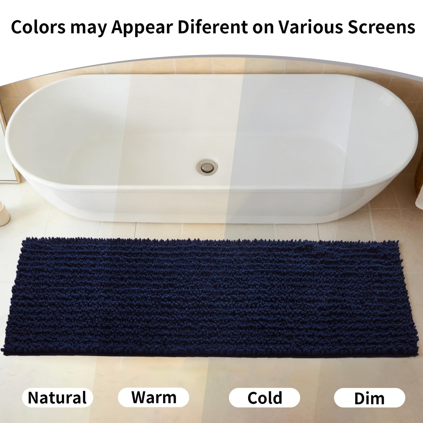 Disolla Small Bath Mat 17x24 Inch - Chenille Navy Blue Bathroom Rug, Extra Soft Absorbent Plush Shaggy Bathmat, Non-Slip Machine Washable Floor Mat for Shower, Tub and Sink