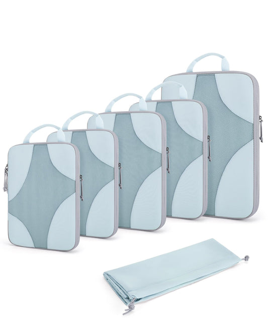 BAGSMART Compression Packing Cubes for Travel, Compressible Luggage Organizer for Cruise Ship, Lightweight Travel Essentials 6-Pack 1L+2M+2S+1Shoe Bag, Sky Blue