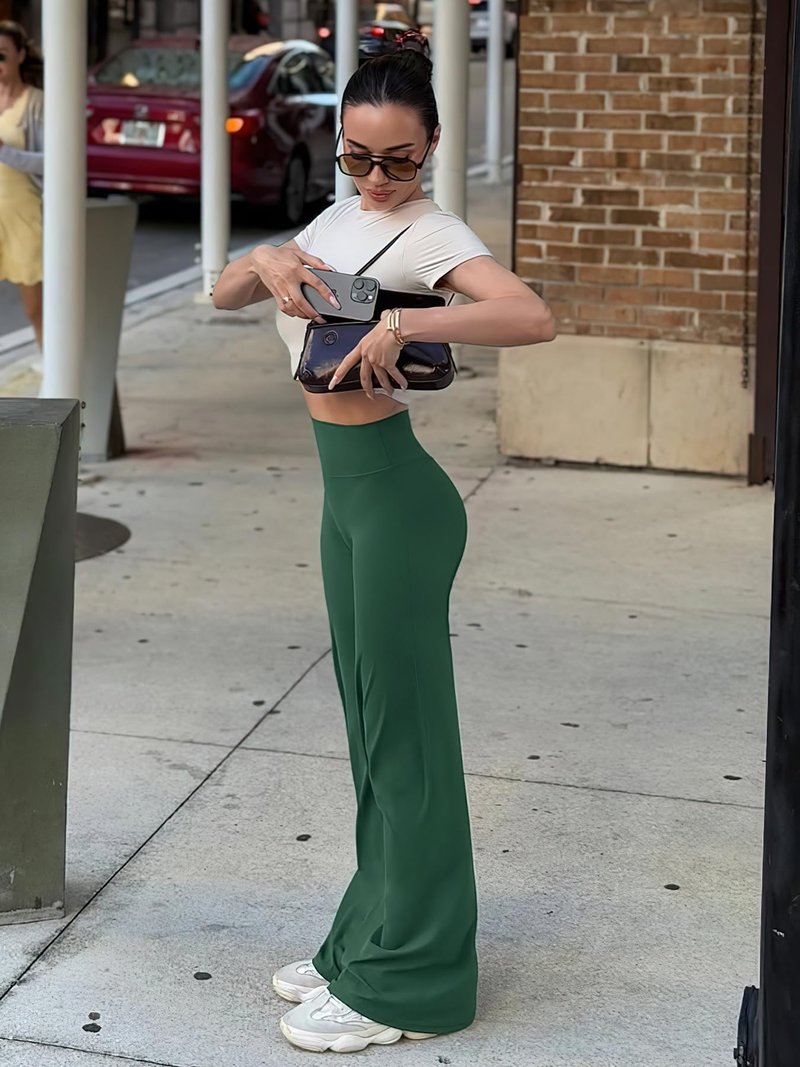 YEOREO Workout Leggings Womens No Front Seam Straight Leggings 35" High Waist Buttery Eddiy Gym Yoga Pants Dark Green S