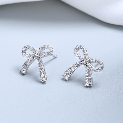Silver Bow Earrings for Women Trendy Sparkly Rhinestone Chain Tassel Earrings Cute Ribbon Stud Earring Daily Party Jewerly Gifts Christmas Stocking Stuffers