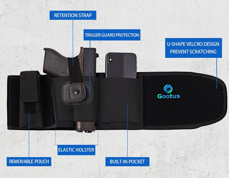 Belly Band Holster for Concealed Carry - Waist Pistol Gun Holster for Men and Women - Fits Glock, Ruger LCP, Taurus, S&W M&P 40 Shield Bodyguard, Sig Sauer, Kahr, Beretta, 1911, etc