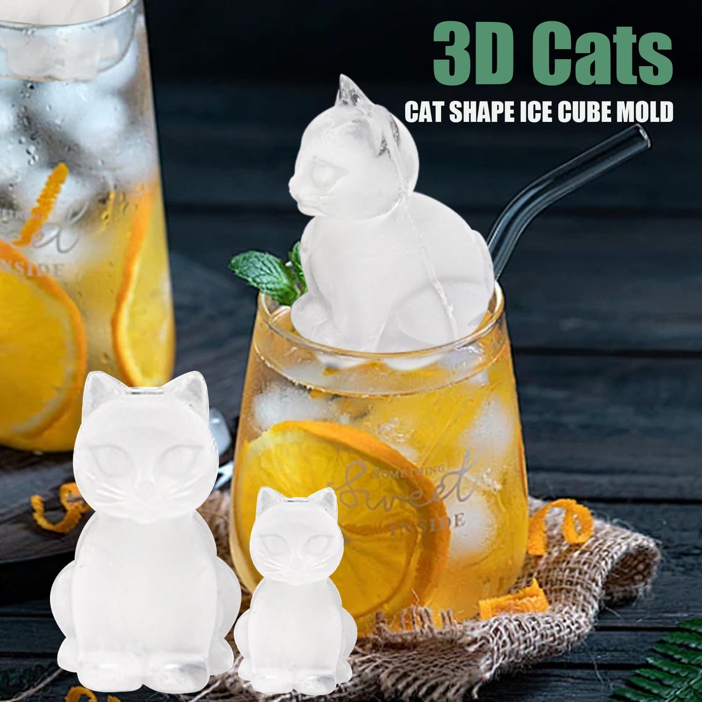 3D Cat Ice Cube Mold, Admaison Ice Cube Tray with Funnel with Funnel for Cocktails, Bourbon,Brandy, Whiskey Gifts for Men, Silicone Fun Shapes Black Cute (CAT)