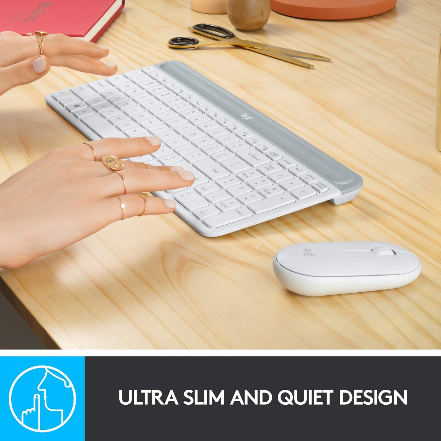 Logitech MK470 Slim Wireless Keyboard & Mouse Combo for Windows, 2.4GHz USB Unifying USB-Receiver, Low Profile, Whisper-Quiet, Long Battery Life, Optical Mouse, PC/Laptop, QWERTY UK Layout - White
