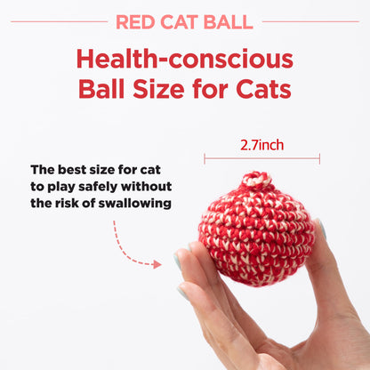 JAYU PET Red Cat Ball [W/O Bell Version] - Handmade Silvervine Cat Toy with Catnip, Interactive Matatabi Ball for Indoor Cats & Kittens, Feline Play Toy & Gift (2.7 inch)