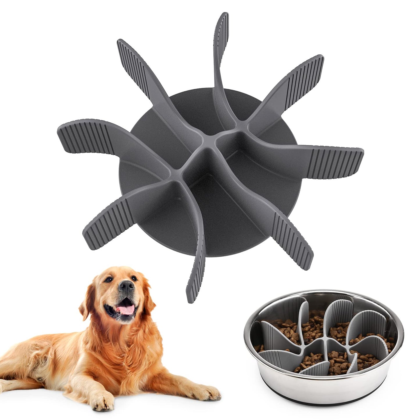 PETTOM Slow Feeder Insert for Dog Bowls - Silicone Cuttable Suitable for Small and Large Dog Bowls to Slow Down Eating - Anti-Slip Strong Suction