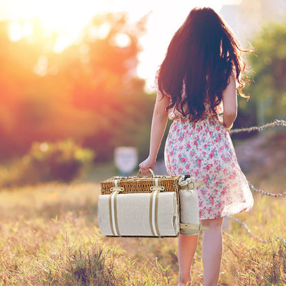 31Pcs Picnic Basket Set for 4 with Insulated Liner and Waterproof Blanket Wine Pouch, Large Wicker Picnic Hamper for Camping,Outdoor,Valentine Birthday Christmas for Couples