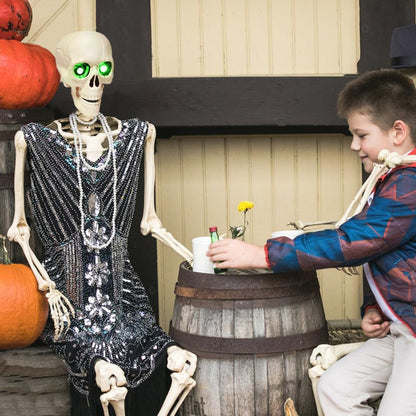 CAMIRUS 5.4FT Full Size Halloween Skeleton, Life Size Posable Skeleton with Glowing Eyes Scary Sound, Plastic Skeleton with Movable Joints for Halloween Decoration