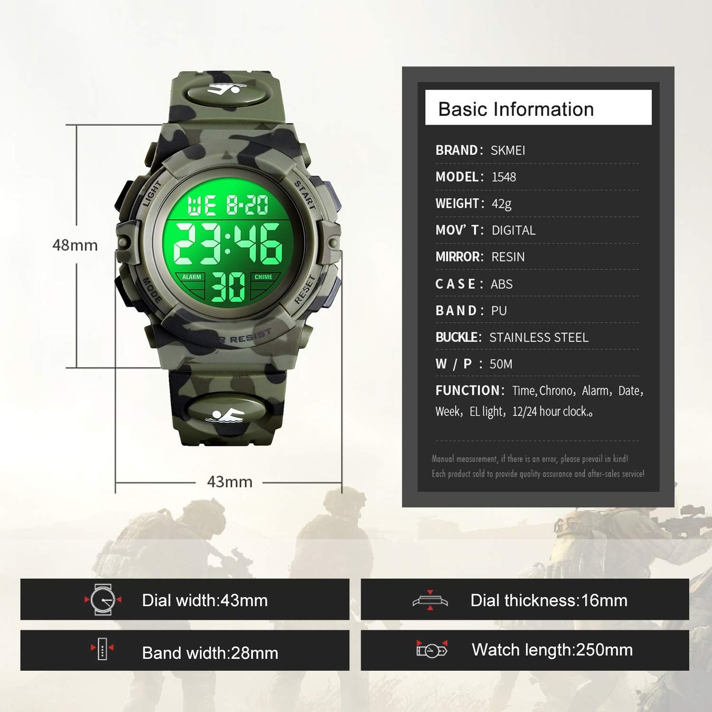 Digital Watch for Boys Girls, Waterproof Sport Kids Watches with Alarm/Stopwatch/12-24H, Childrens Electronic LED Wrist Watch for Junior Teenagers Boy - Camouflage