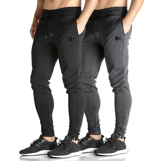 BROKIG Mens Zip Joggers Pants Casual Gym Workout Track Pants Tapered Sweatpants with Pockets (Large, 2 Pack Black+Dark Grey)