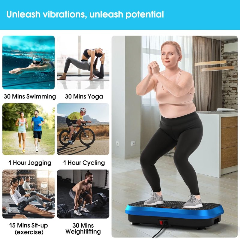 Waver Vibration Plate Exercise Machine - Lymphatic Drainage & Weight Loss | 120 Speed Levels, Full-Body Workout with Resistance Bands
