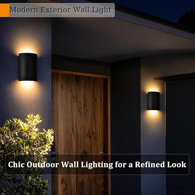 Modern Black LED Up and Down Lights Outdoor, Waterproof Exterior Wall Sconce Lighting, 3000K Integrated LED Porch Light Fixture for House, Garage, and Patio