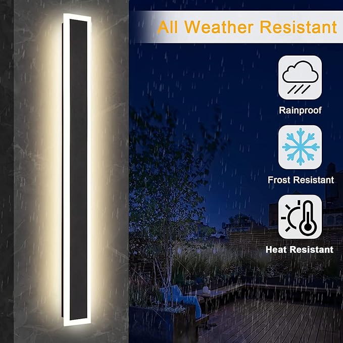 2Pack-23.6INCH Long Outdoor LED Wall Lights,18W Waterproof IP65 Warm White 120V LED Wall Mount Light Fixture Acrylic Black Exterior Wall Lights for House Courtyard Balcony Porch