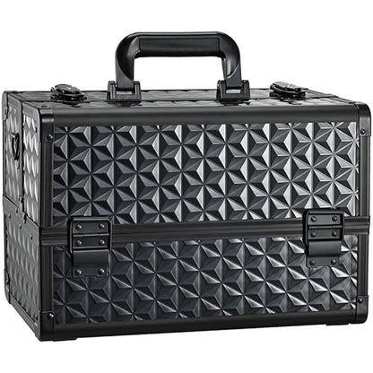 Joligrace Large Makeup Case Makeup Organiser Box Vanity Case Lockable Cosmetic Cases 4 Trays with Shoulder Strap Clasp, Black