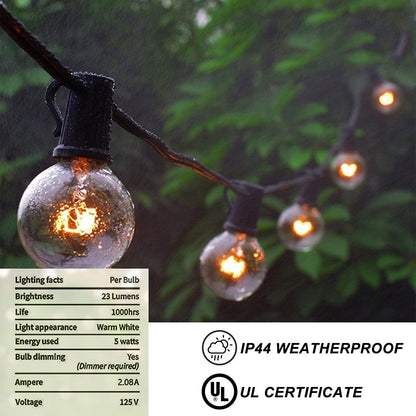 Abeja Outdoor String Light 100 Ft G40 Patio Lights with 105 Edison Glass Bulbs E12 Socket Base (5 Spare) Globe Clear Hanging Lights for Backyard Balcony Deck Party Decor, Not Connectable, Black