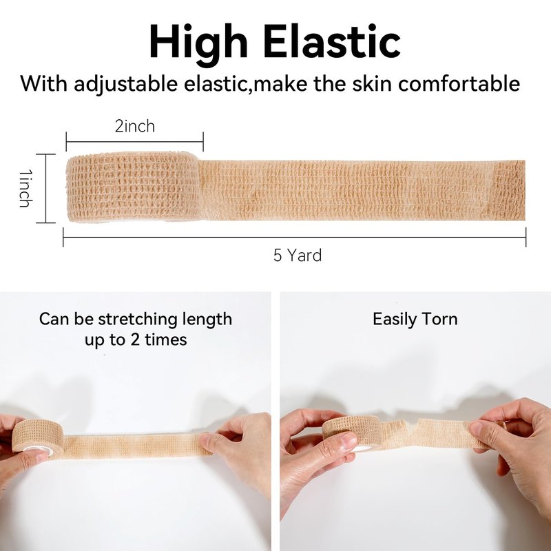 JHGIC Self Adhesive Bandage Wrap,Bandage Tape,Medical Tape,Vet Tape,Athletic Tape Gauze,for First Aid,Sports, Wrist, Ankle (16pcs Beige, 1inch*5Yards)