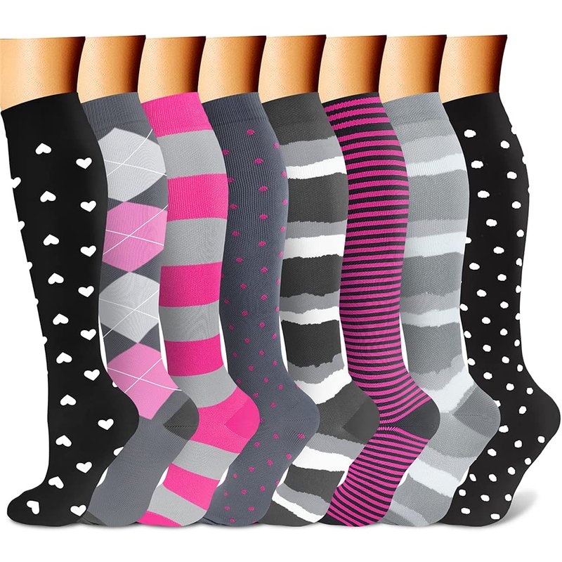 CHARMKING Compression Socks for Women & Men (8 Pairs) 15-20 mmHg Graduated Copper Support Calf Socks are Best for Pregnant, Nurses - Boost Performance, Circulation, Knee High Wide Calf(L/XL, Multi 41)