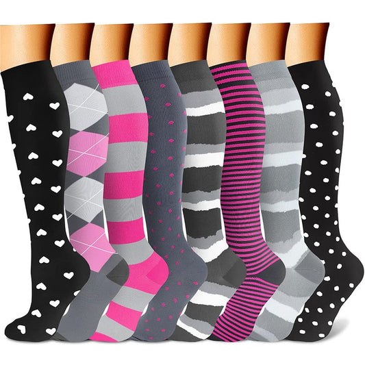 CHARMKING Compression Socks for Women & Men (8 Pairs) 15-20 mmHg Graduated Copper Support Calf Socks are Best for Pregnant, Nurses - Boost Performance, Circulation, Knee High Wide Calf(L/XL, Multi 41)