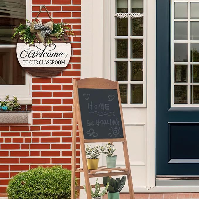 Welcome to Our Classroom Door Sign Wooden Welcome Sign for Classroom Door Rustic Wood Teacher Door Hanger Plaque Back to School Wreaths Farmhouse Porch Decor for School Classroom Board 12 Inch
