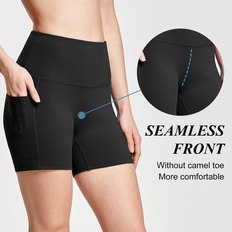 baleaf Biker Shorts Women Yoga Gym Workout Spandex Running Volleyball Tummy Control Compression with Pockets Soft 5" Black L