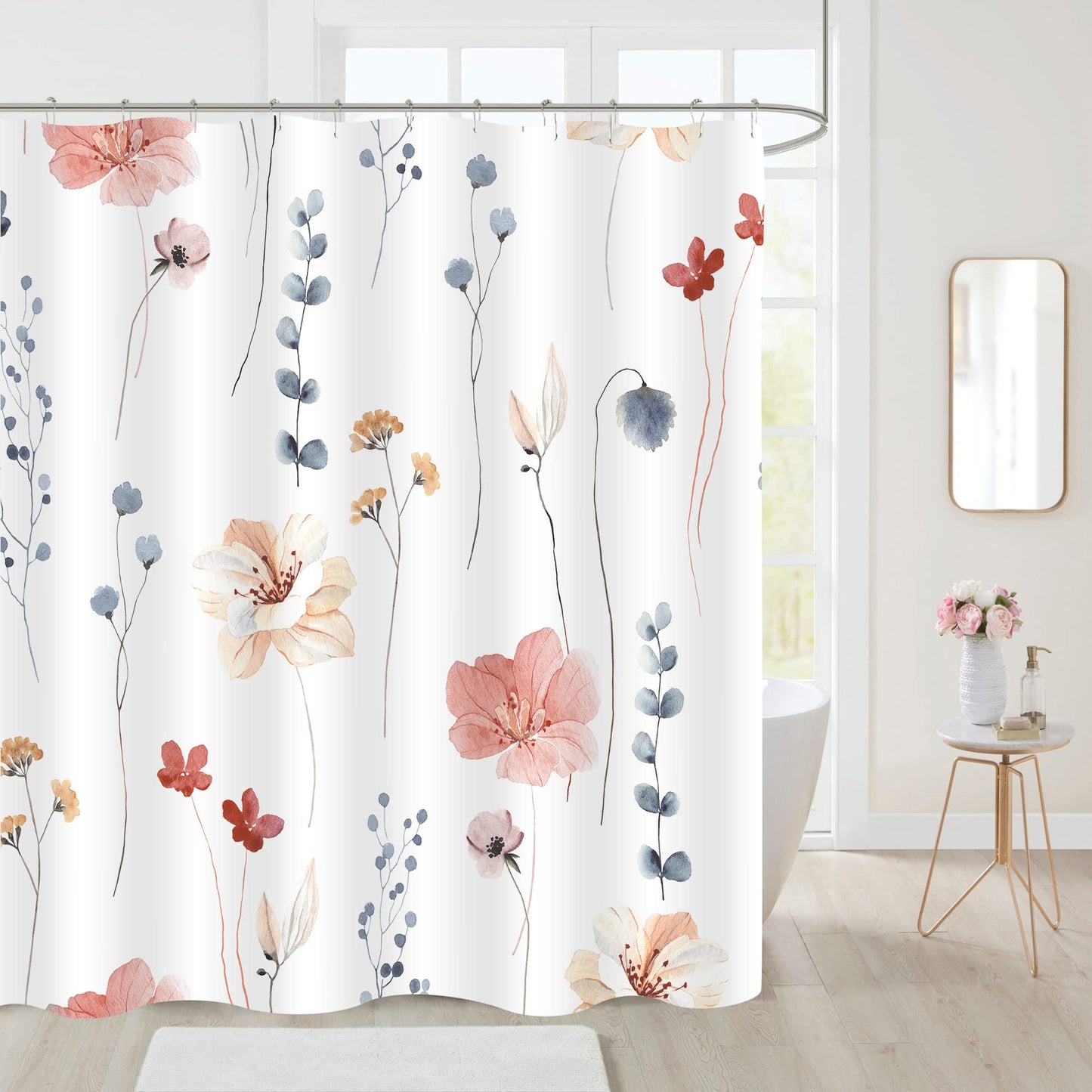 Gibelle Non Slip Bath Mat, Bathroom Set with Shower Curtain and Rug and Accessories, Bath Curtain 72" W x 72" L, Bath Rug 18" W x 26" L