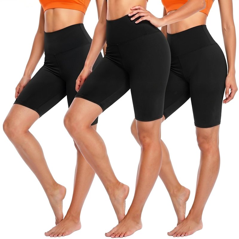 3 Pack Biker Shorts for Women – 8" Black High Waisted Tummy Control for Gym Workout Athletic Cheerleading Yoga